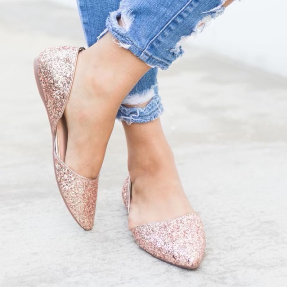 Rose Gold glitter flats